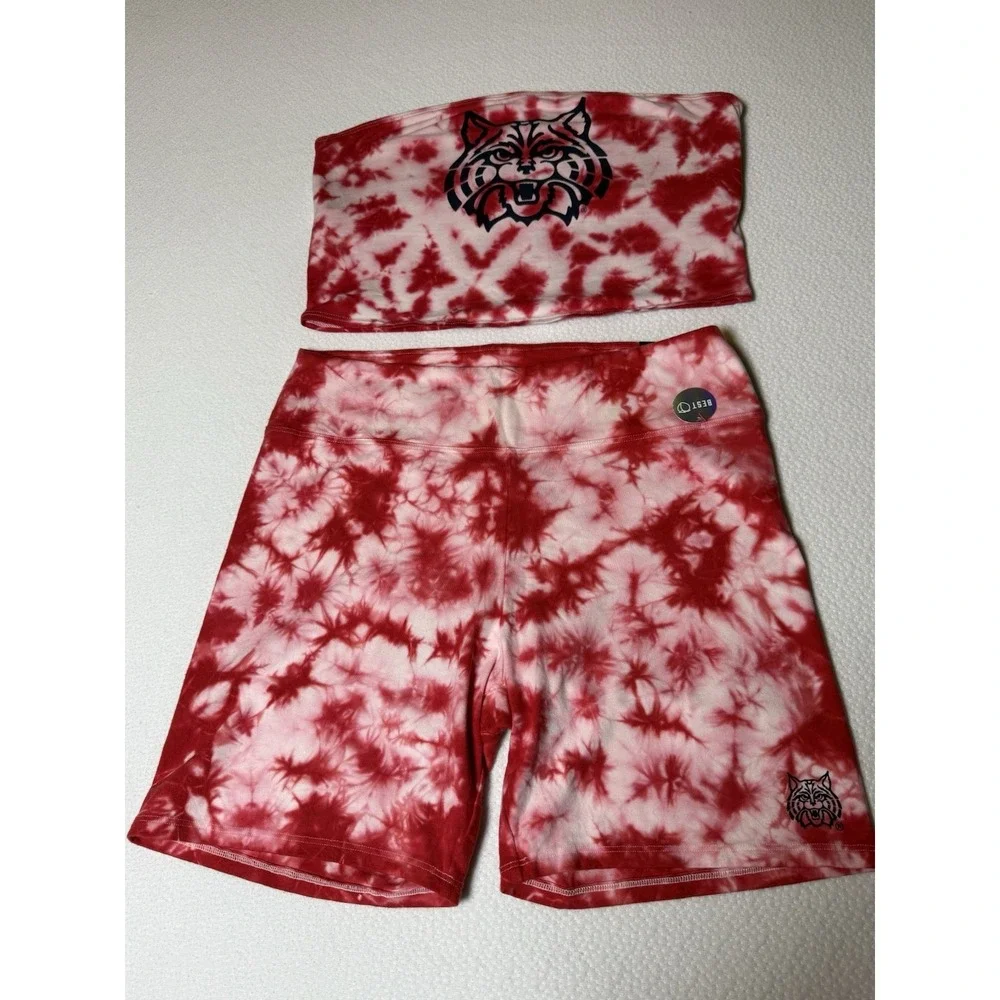 Victoria's Secret PINK U of A Wildcats Tie Dye Set L Tube Top & Biker Shorts NWT